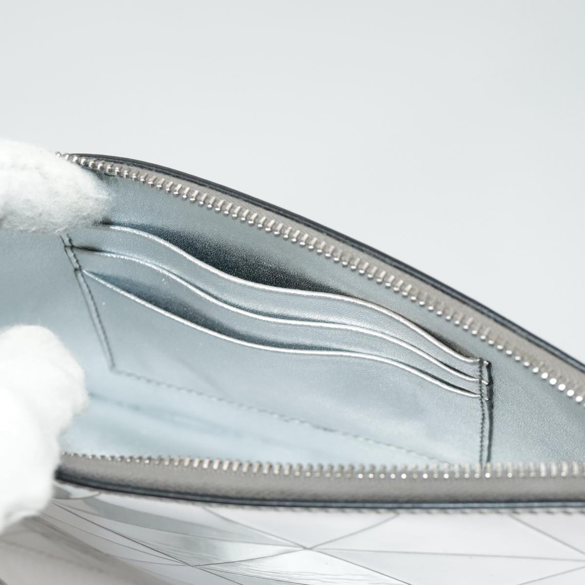 PRADA Accessory Pouch Metallic leather Silver Auth 101052AM