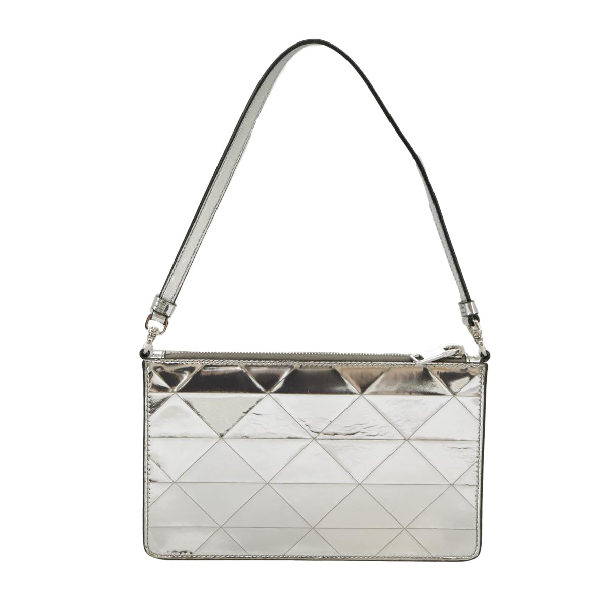 PRADA Accessory Pouch Metallic leather Silver Auth 101052SAM