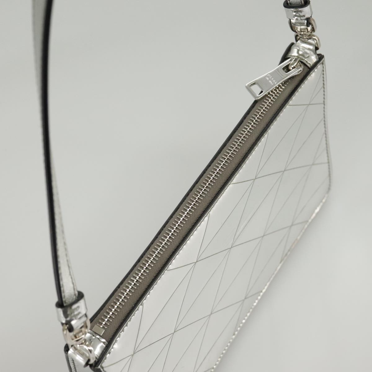 PRADA Accessory Pouch Metallic leather Silver Auth 101052SAM