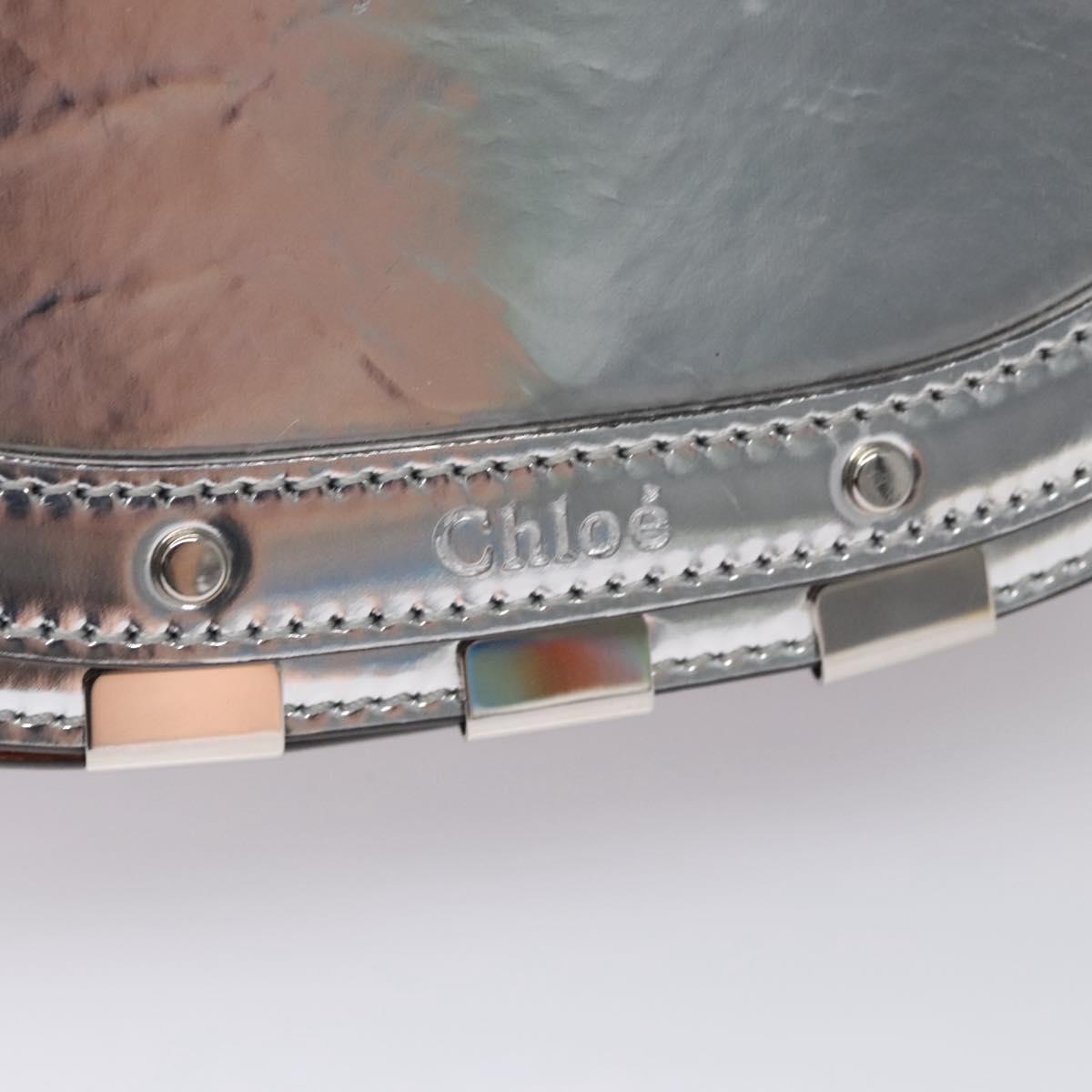 Chloe Nile Hand Bag Enamel Leather 2way Silver Brown Auth 101064