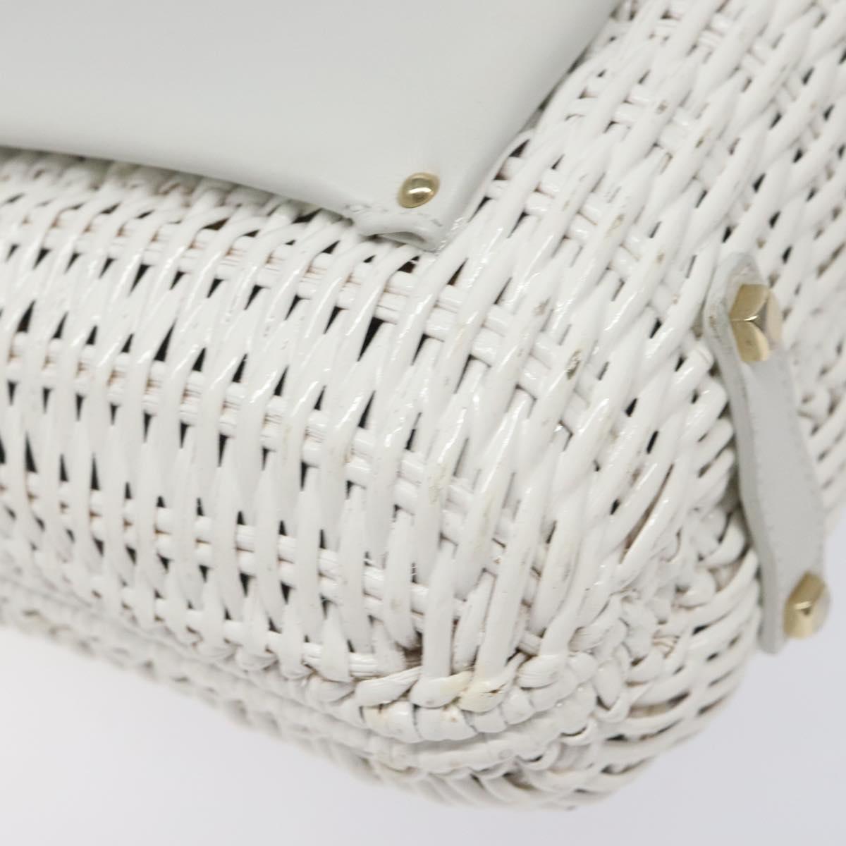 Salvatore Ferragamo Gancini Hand Bag Wicker White Auth 101078