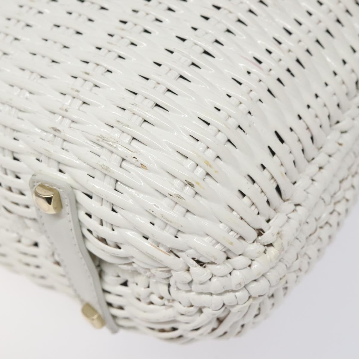 Salvatore Ferragamo Gancini Hand Bag Wicker White Auth 101078