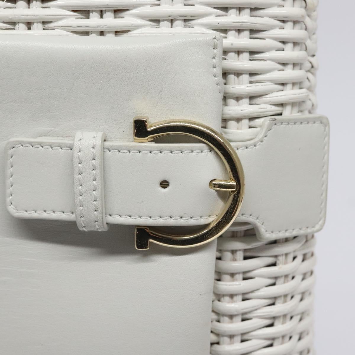 Salvatore Ferragamo Gancini Hand Bag Wicker White Auth 101078