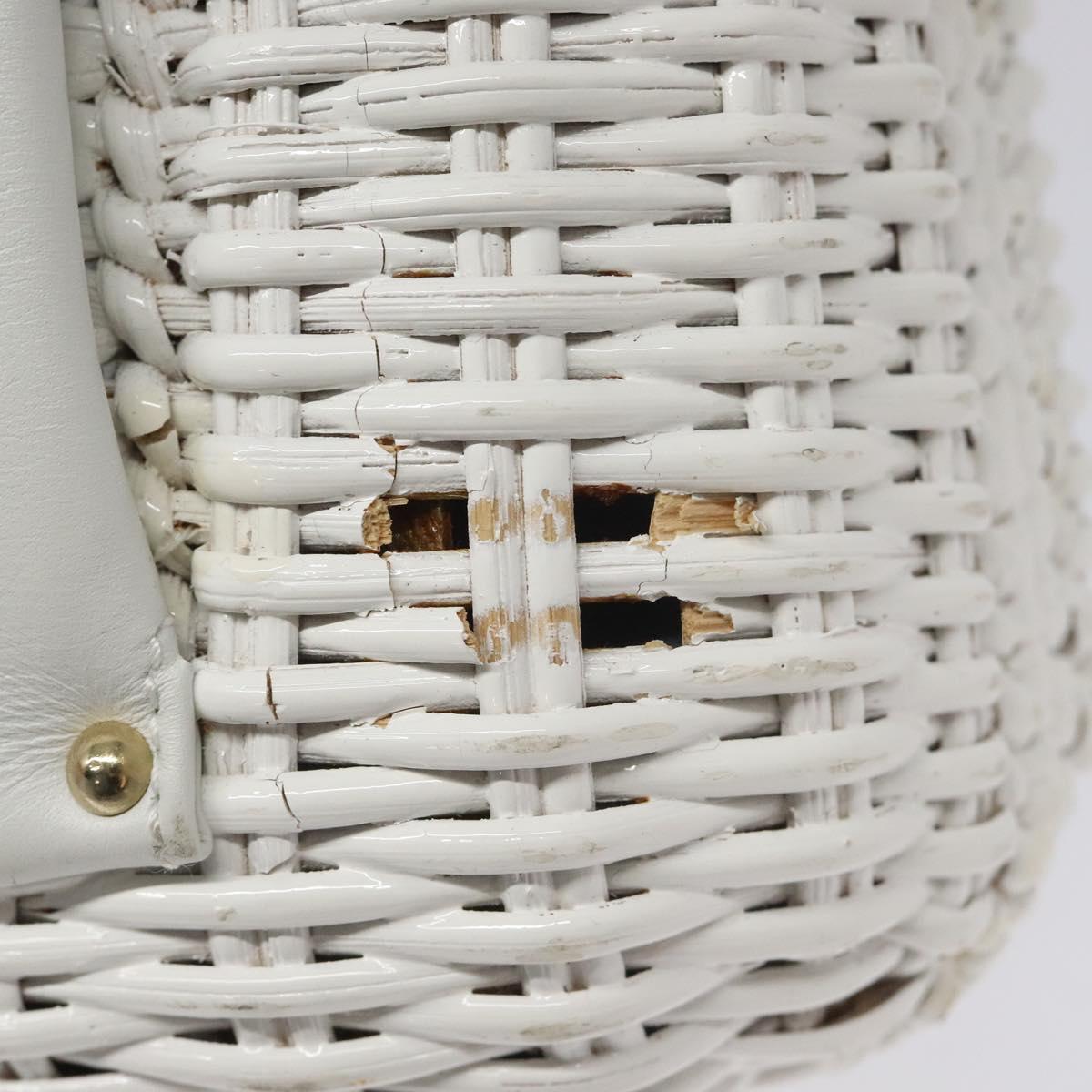 Salvatore Ferragamo Gancini Hand Bag Wicker White Auth 101078