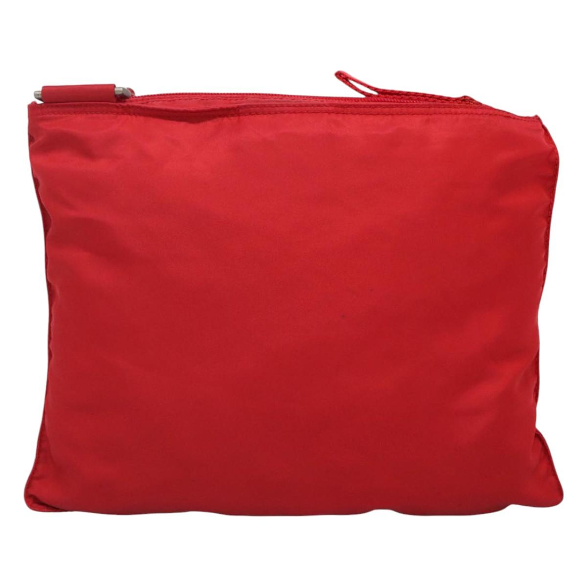 PRADA Shoulder Bag Nylon Red Silver Auth 101081