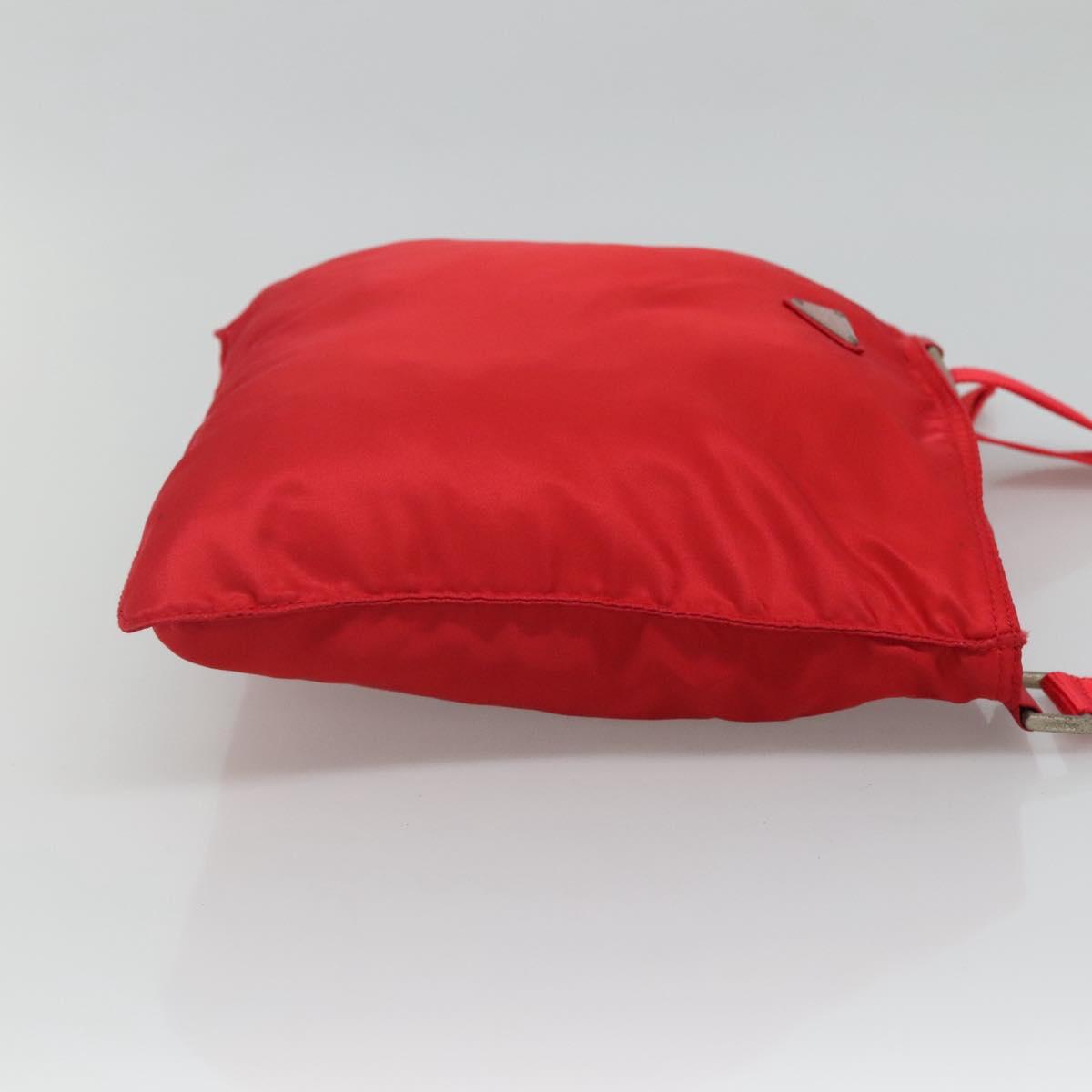 PRADA Shoulder Bag Nylon Red Silver Auth 101081