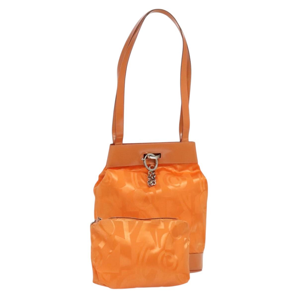 Salvatore Ferragamo Shoulder Bag Nylon Leather Orange Auth 101087