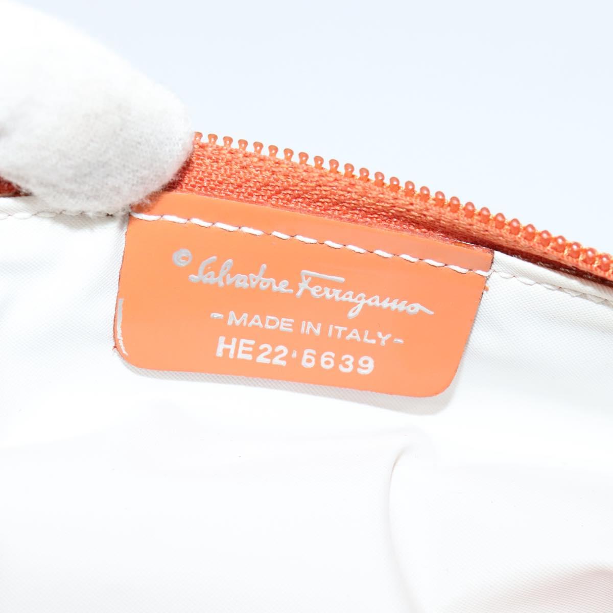 Salvatore Ferragamo Shoulder Bag Nylon Leather Orange Auth 101087