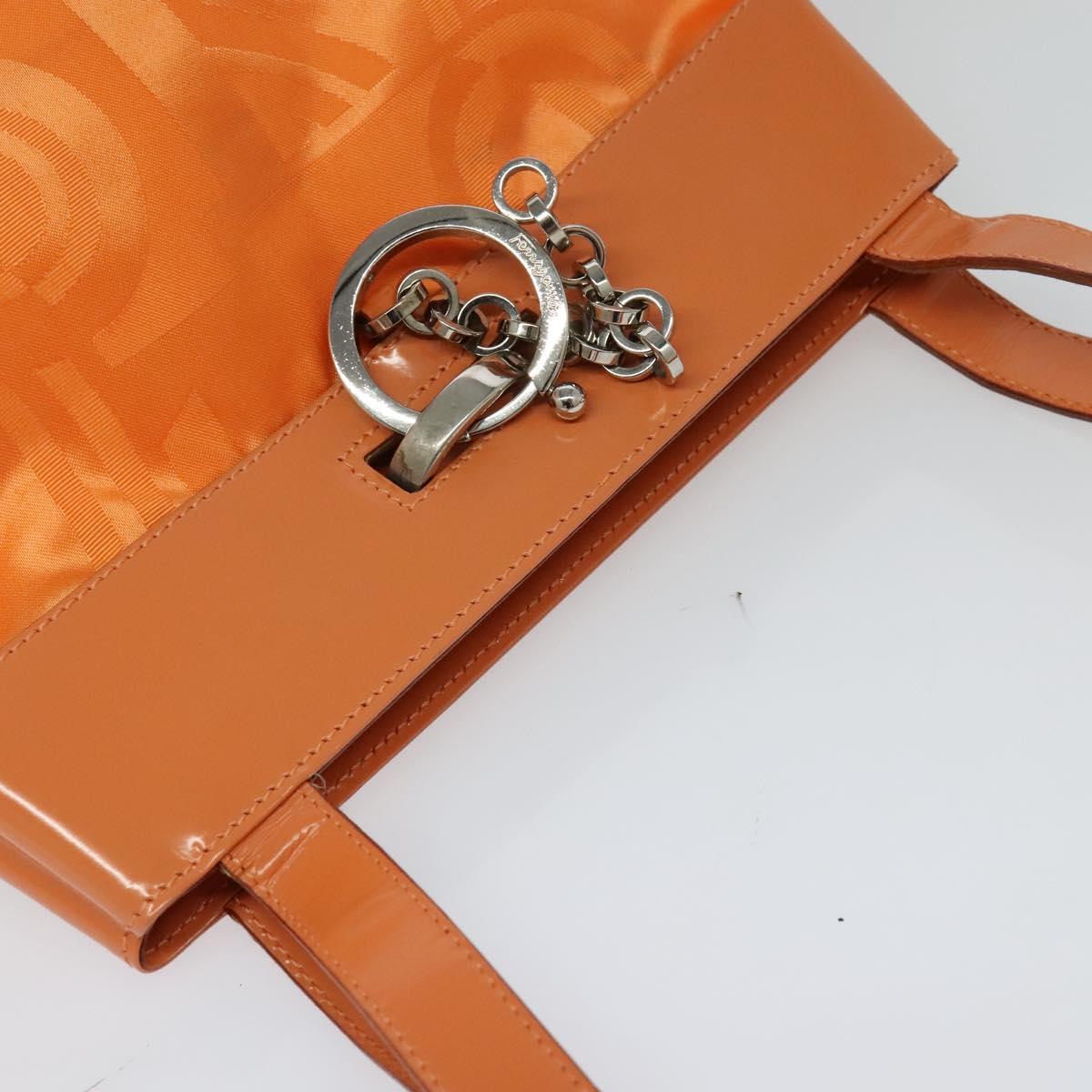 Salvatore Ferragamo Shoulder Bag Nylon Leather Orange Auth 101087