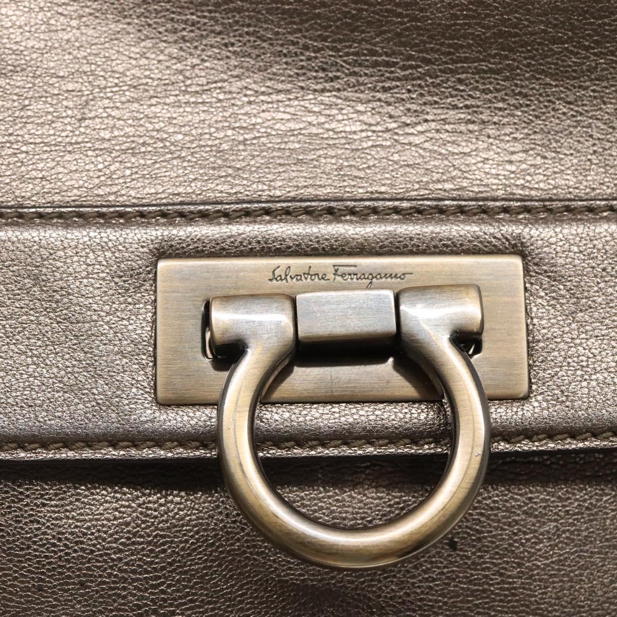 Salvatore Ferragamo Gancini Sofia Hand Bag Leather 2way Silver Auth 101090