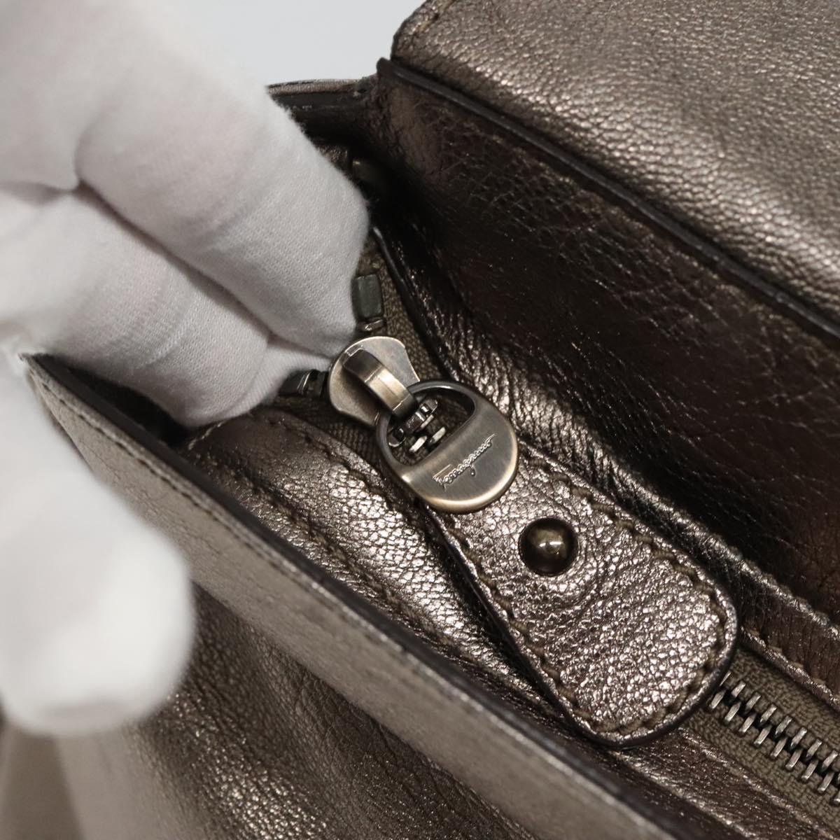 Salvatore Ferragamo Gancini Sofia Hand Bag Leather 2way Silver Auth 101090