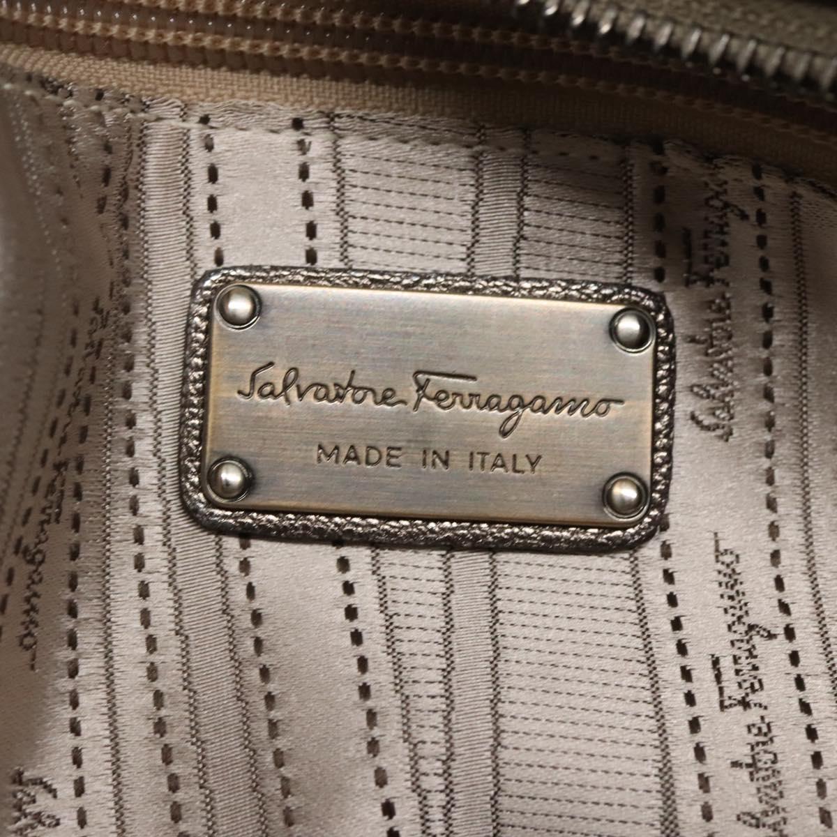 Salvatore Ferragamo Gancini Sofia Hand Bag Leather 2way Silver Auth 101090