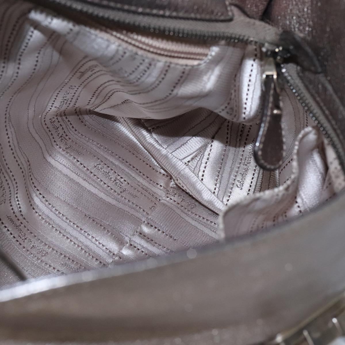 Salvatore Ferragamo Gancini Sofia Hand Bag Leather 2way Silver Auth 101090