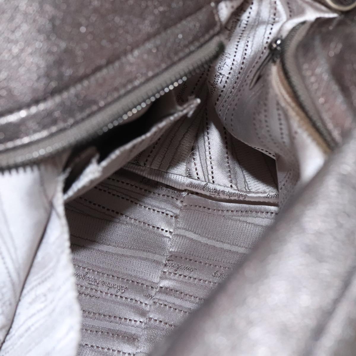 Salvatore Ferragamo Gancini Sofia Hand Bag Leather 2way Silver Auth 101090