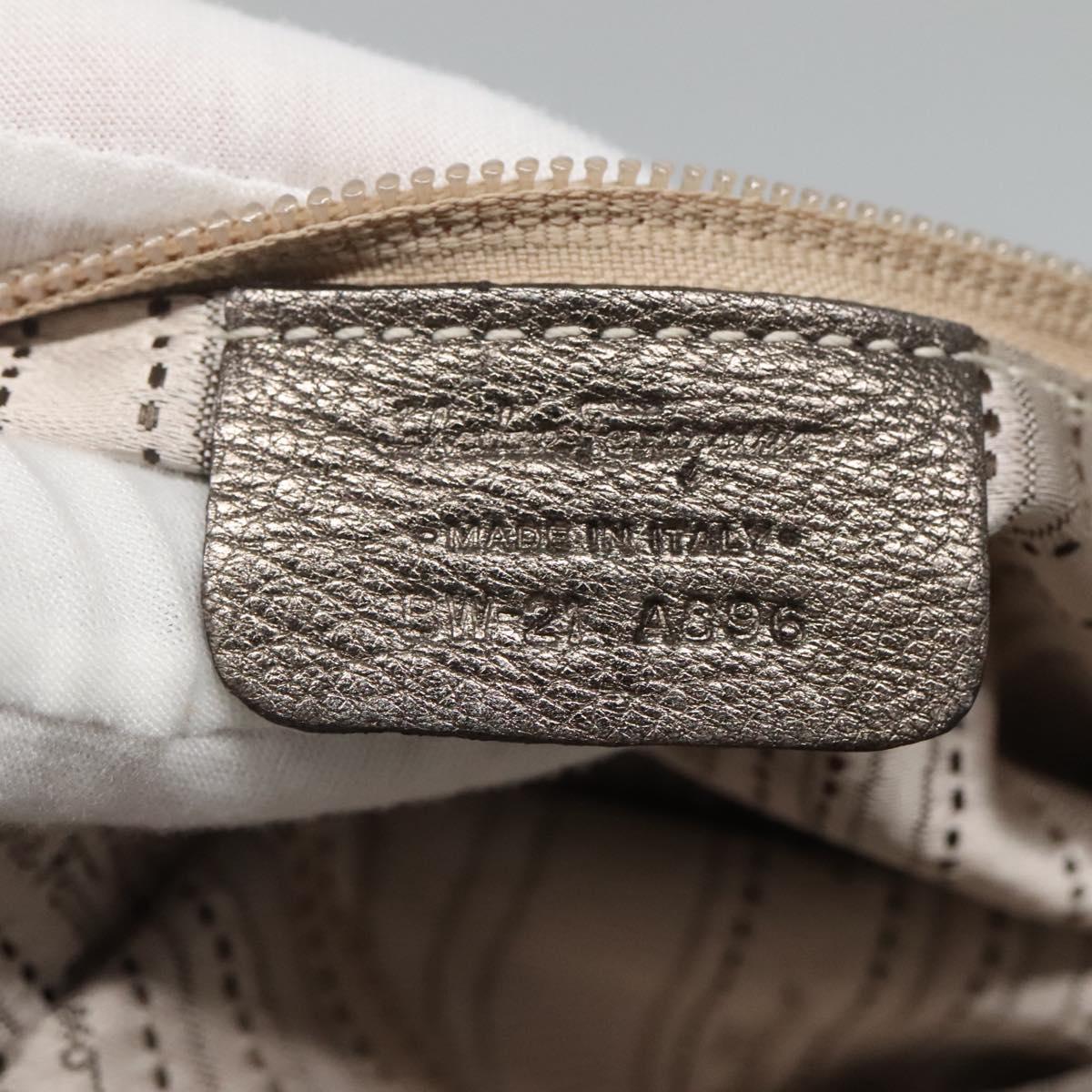 Salvatore Ferragamo Gancini Sofia Hand Bag Leather 2way Silver Auth 101090