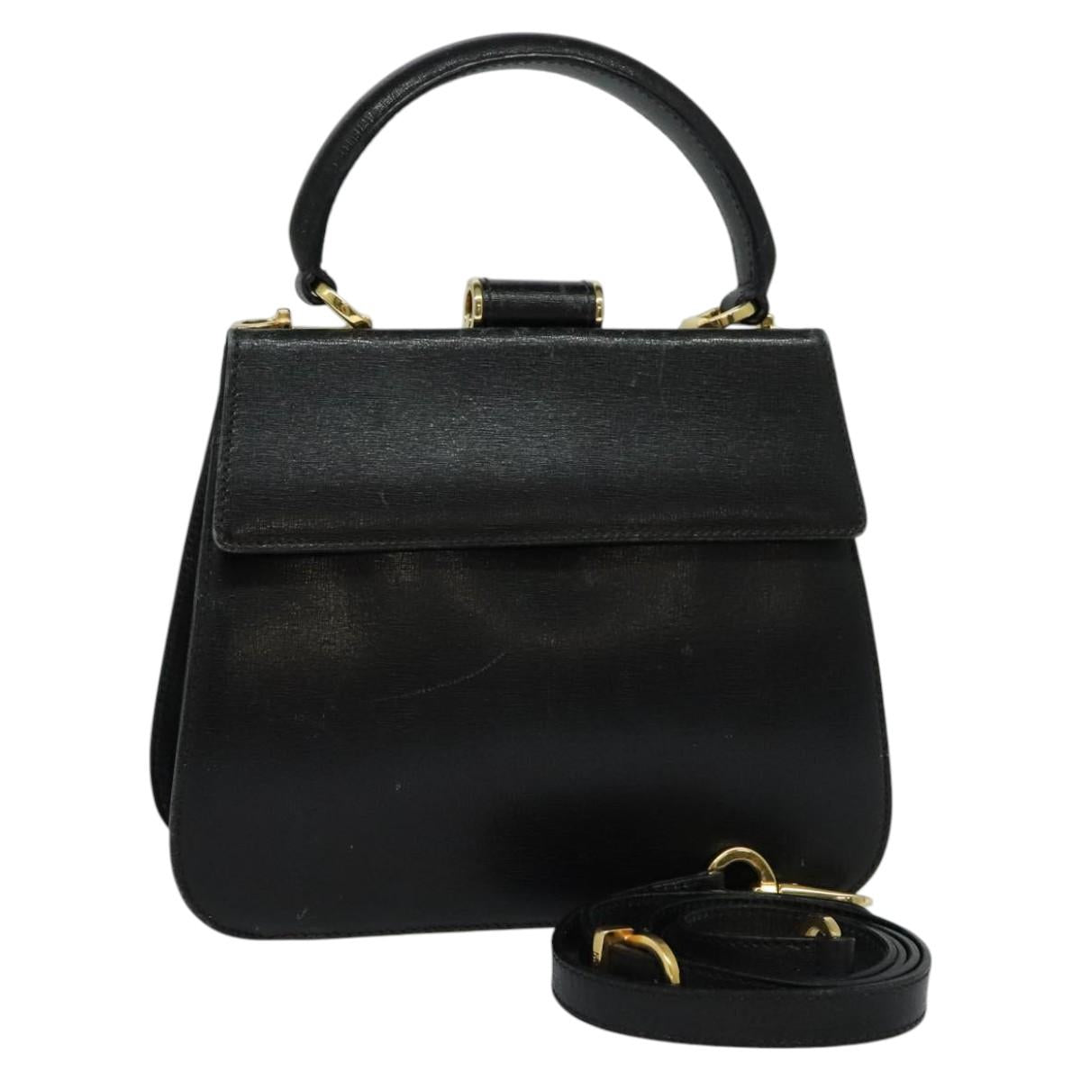 Salvatore Ferragamo Hand Bag Leather 2way Black Auth 101092