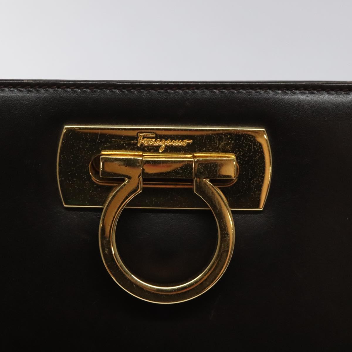 Salvatore Ferragamo Gancini Chain Shoulder Bag Leather Brown Gold Auth 101093