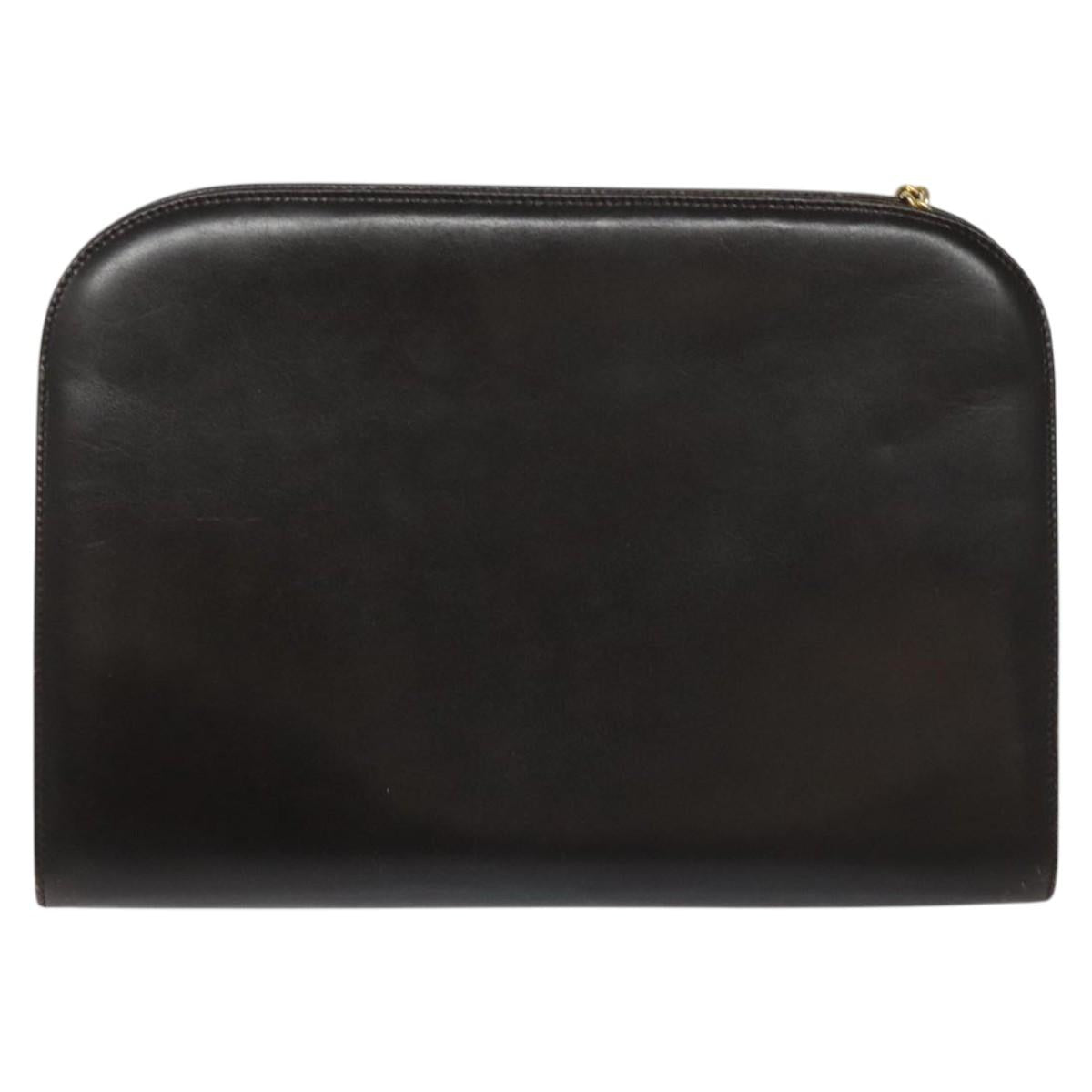 Salvatore Ferragamo Gancini Chain Shoulder Bag Leather Brown Gold Auth 101093