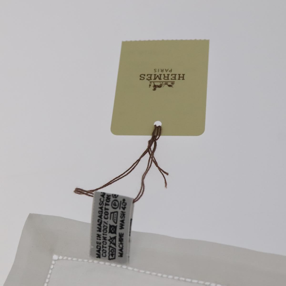 HERMES Handkerchief Cotton White Auth 101161