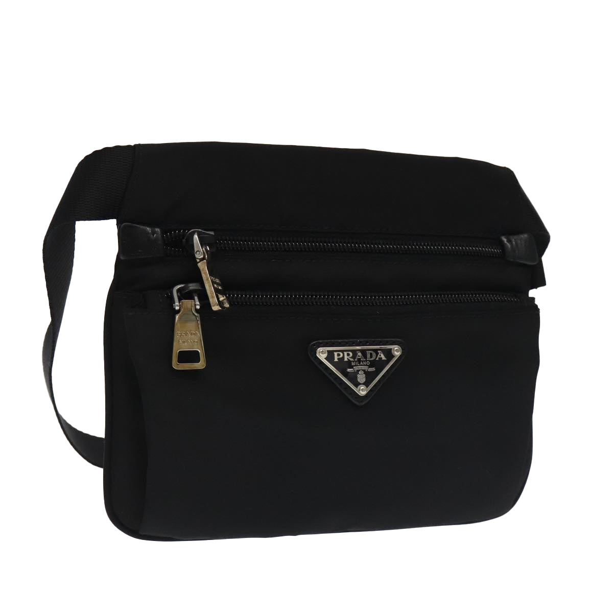 PRADA Waist bag Nylon Black Silver Auth 101292AV