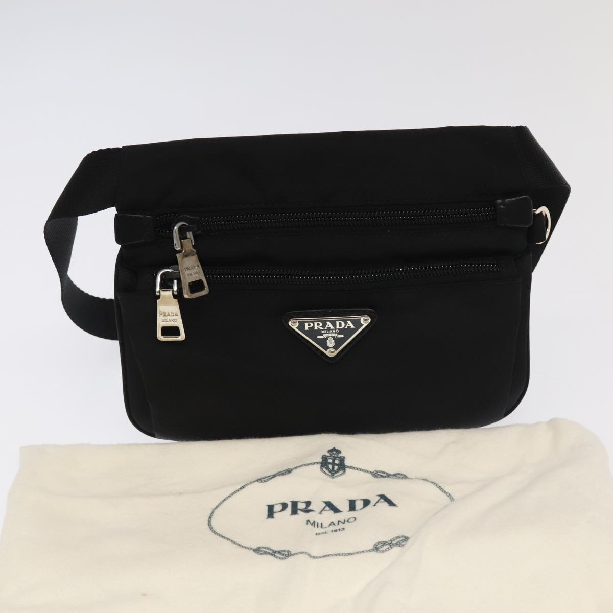 PRADA Waist bag Nylon Black Silver Auth 101292AV