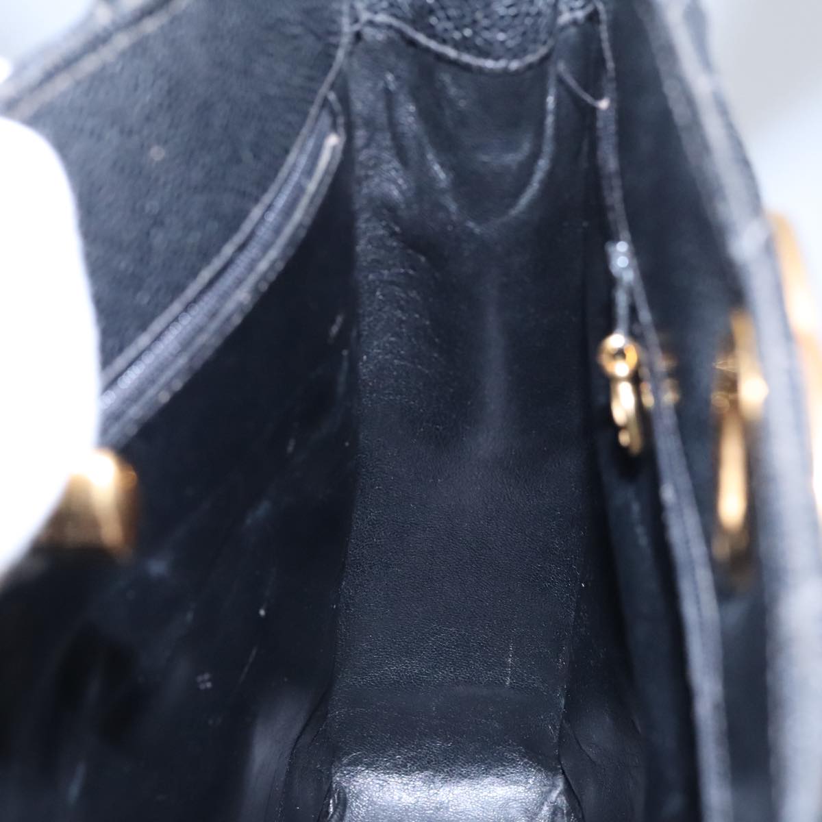 CHANEL Matelasse Hand Bag Caviar Skin Black CC Auth 101307M