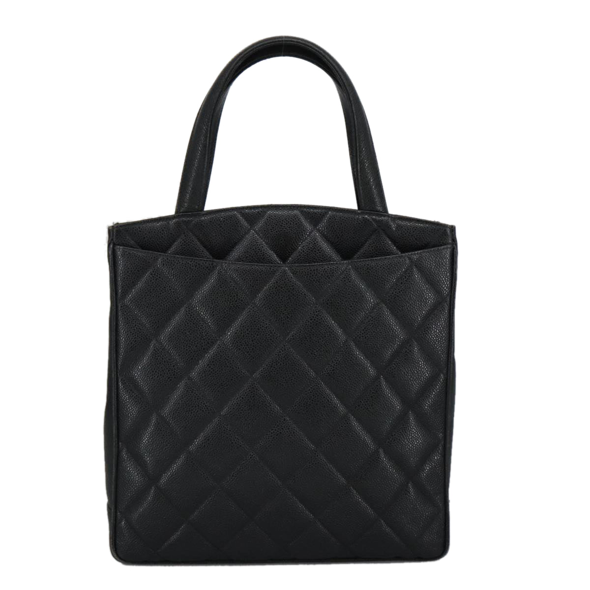 CHANEL Matelasse Hand Bag Caviar Skin Black CC Auth 101307M