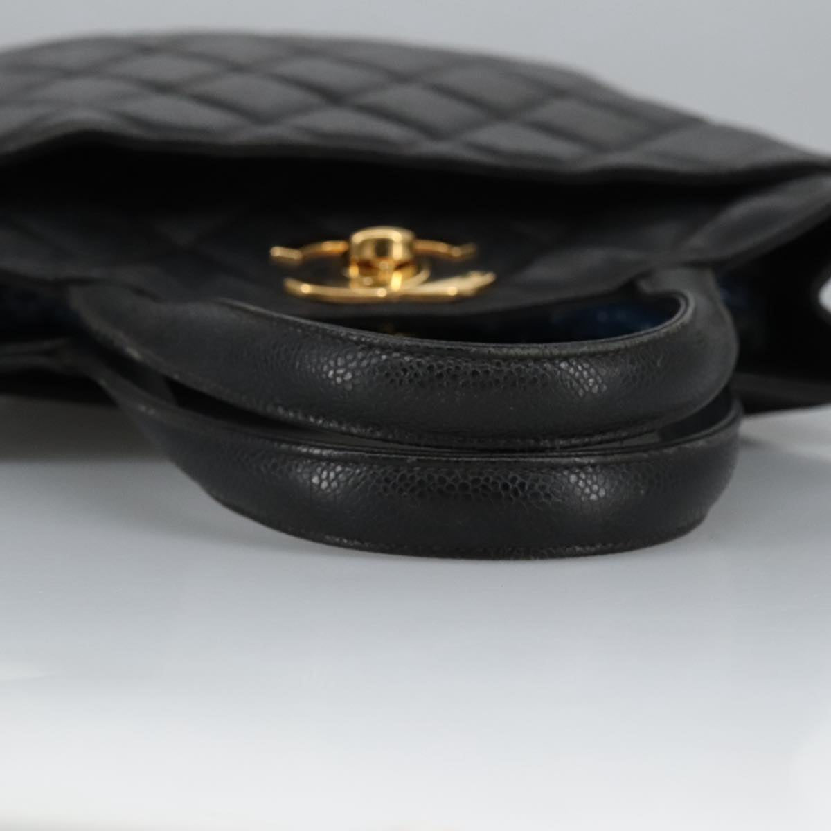 CHANEL Matelasse Hand Bag Caviar Skin Black CC Auth 101307M