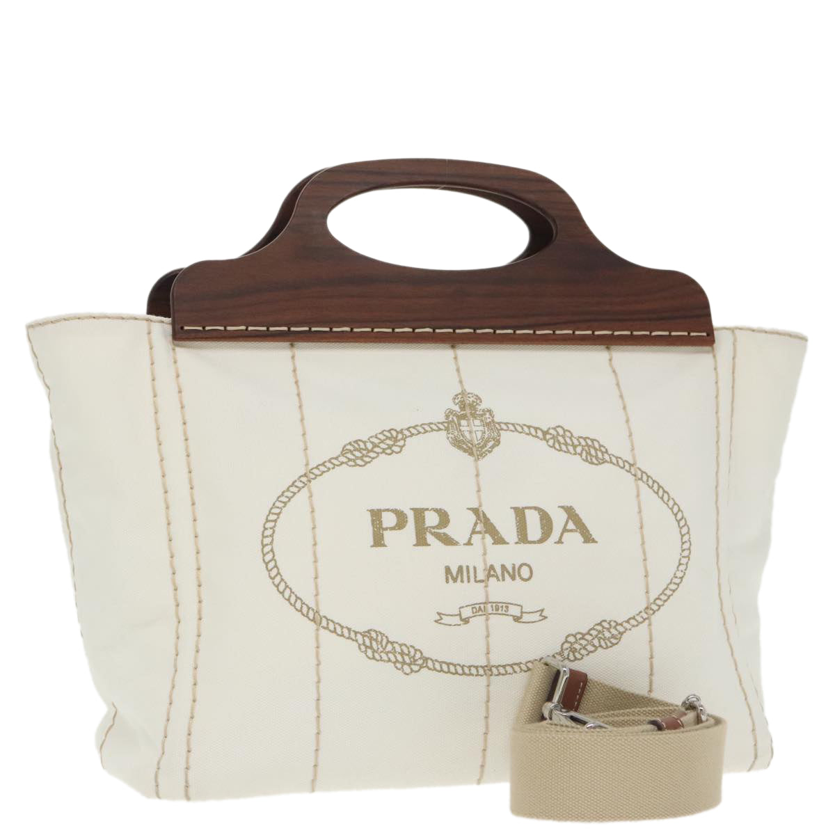 PRADA Canapalage Hand Bag Canvas White Silver 1BG350 Auth 101308SV