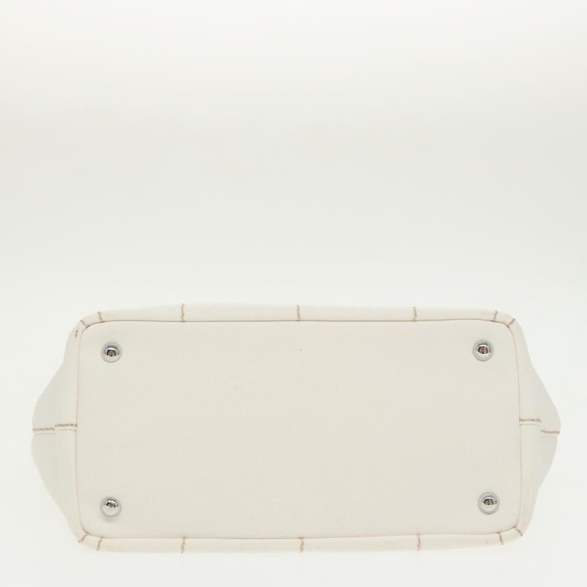 PRADA Canapalage Hand Bag Canvas White Silver 1BG350 Auth 101308SV