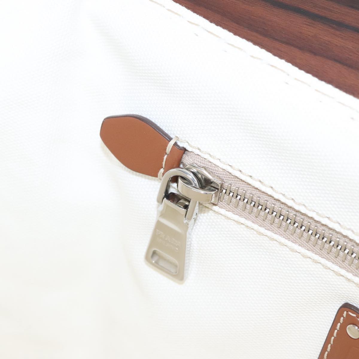 PRADA Canapalage Hand Bag Canvas White Silver 1BG350 Auth 101308SV