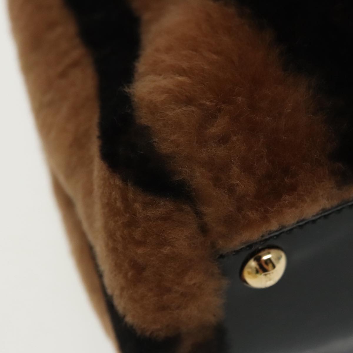 FENDI Pecan Peek A Boo Regular Hand Bag Mouton 2way Black Brown Auth 101314SV