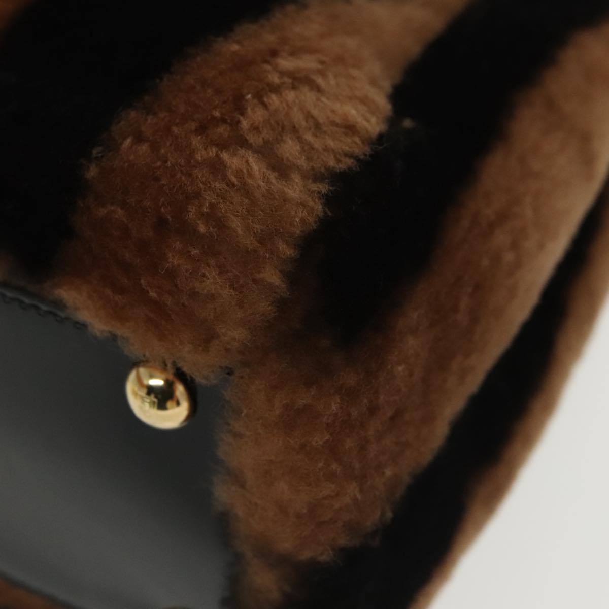 FENDI Pecan Peek A Boo Regular Hand Bag Mouton 2way Black Brown Auth 101314SV