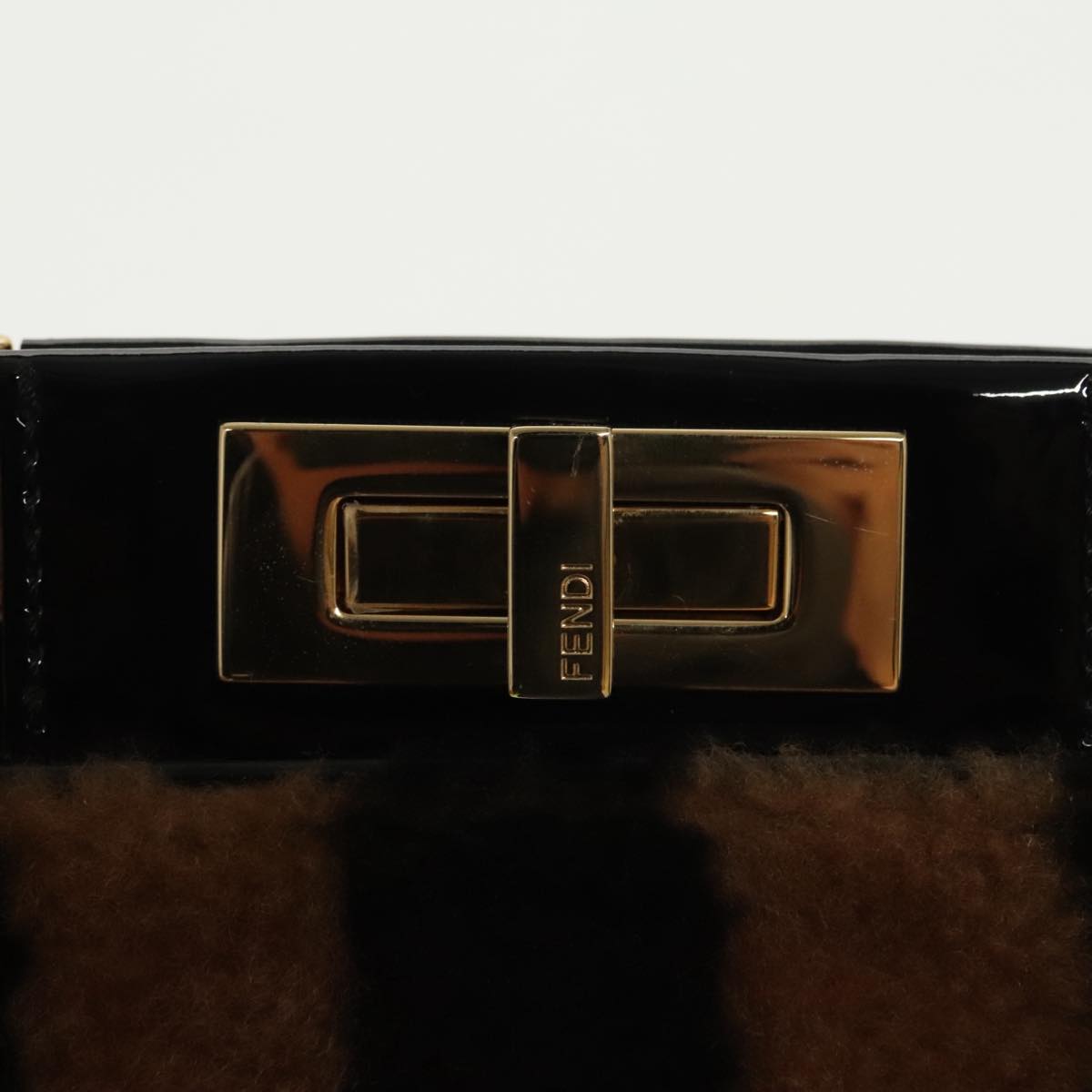 FENDI Pecan Peek A Boo Regular Hand Bag Mouton 2way Black Brown Auth 101314SV