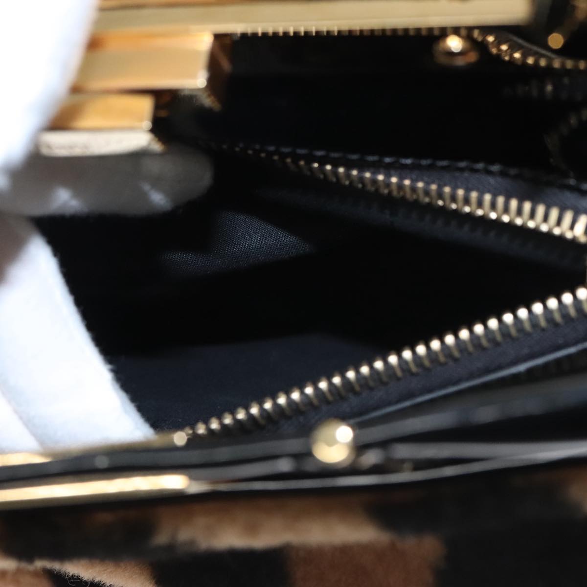 FENDI Pecan Peek A Boo Regular Hand Bag Mouton 2way Black Brown Auth 101314SV
