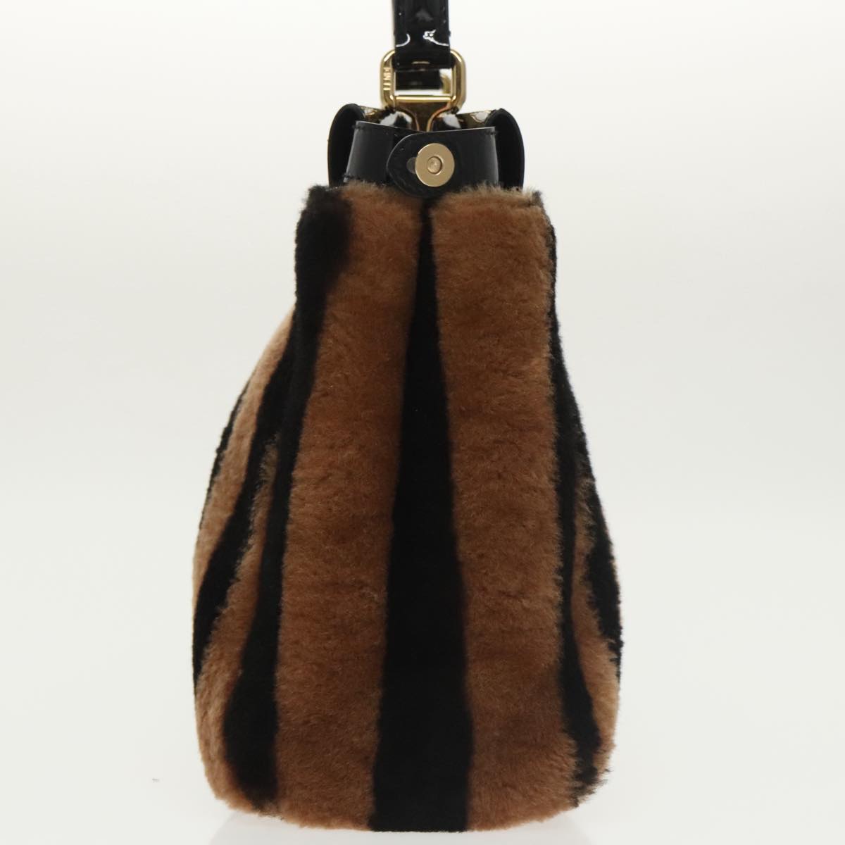 FENDI Pecan Peek A Boo Regular Hand Bag Mouton 2way Black Brown Auth 101314SV