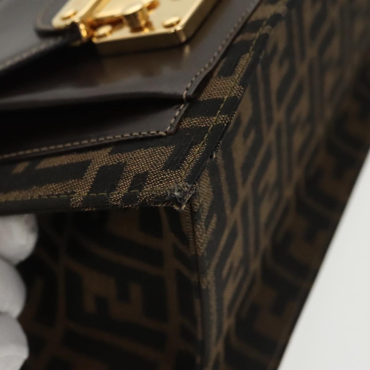 FENDI Zucca Canvas Hand Bag 2way Brown Black gold Auth 101320SAV