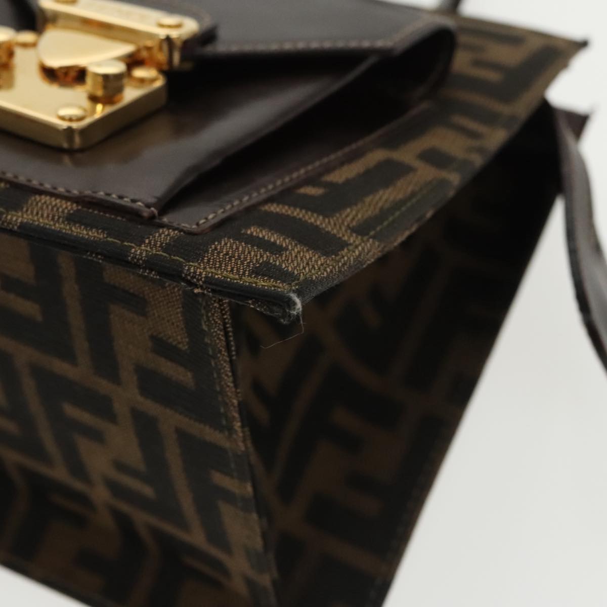 FENDI Zucca Canvas Hand Bag 2way Brown Black gold Auth 101320SAV