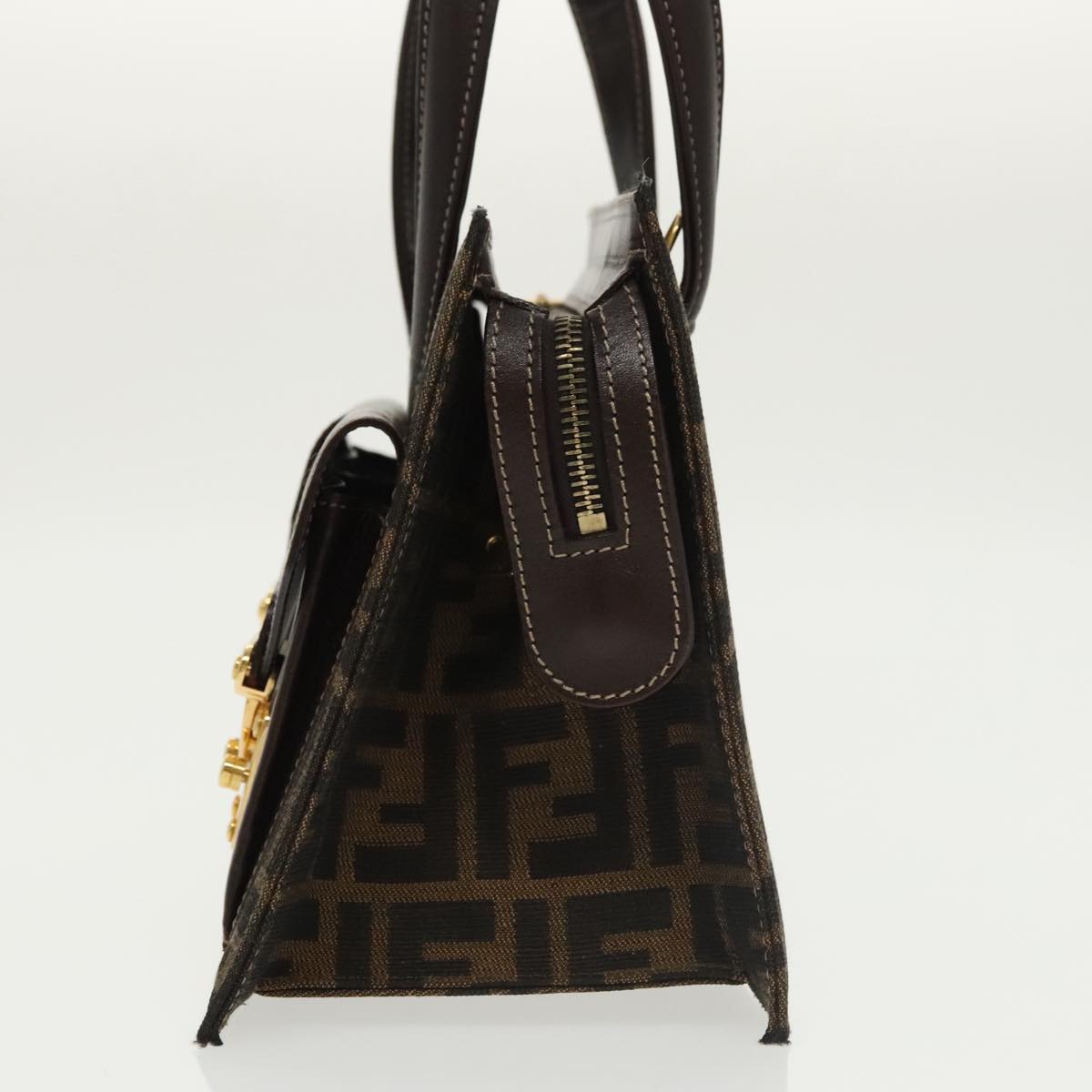 FENDI Zucca Canvas Hand Bag 2way Brown Black gold Auth 101320SAV