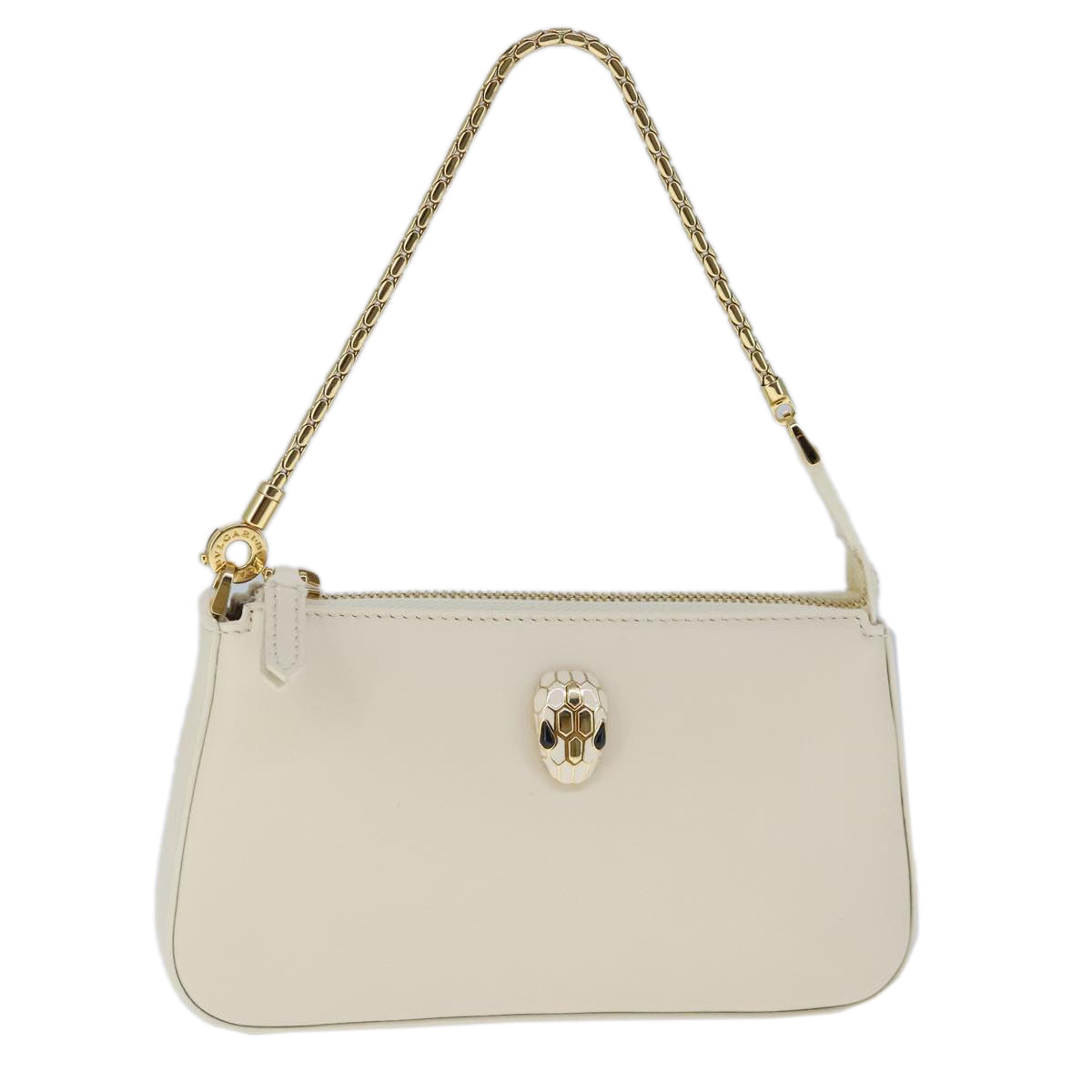 BVLGARI Serpenti Accessory Pouch Leather White Gold Auth 101324SA
