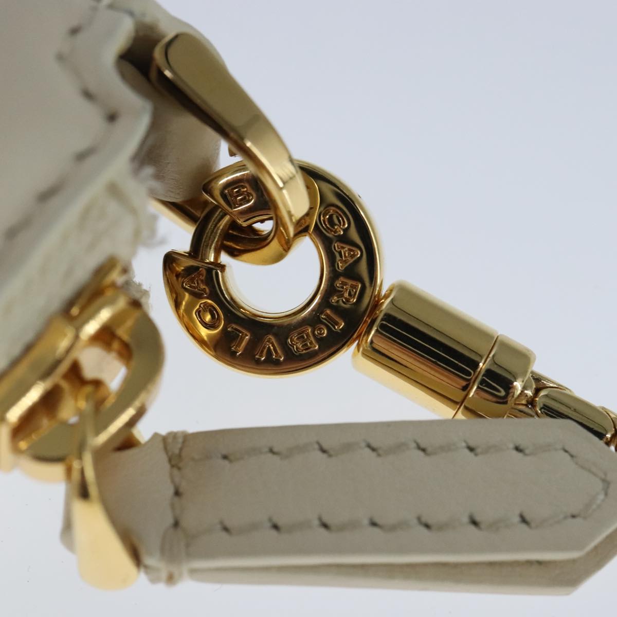 BVLGARI Serpenti Accessory Pouch Leather White Gold Auth 101324SA