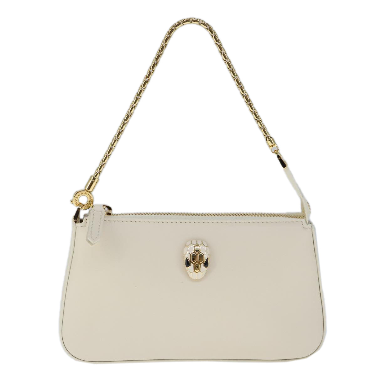 BVLGARI Serpenti Accessory Pouch Leather White Gold Auth 101324SA