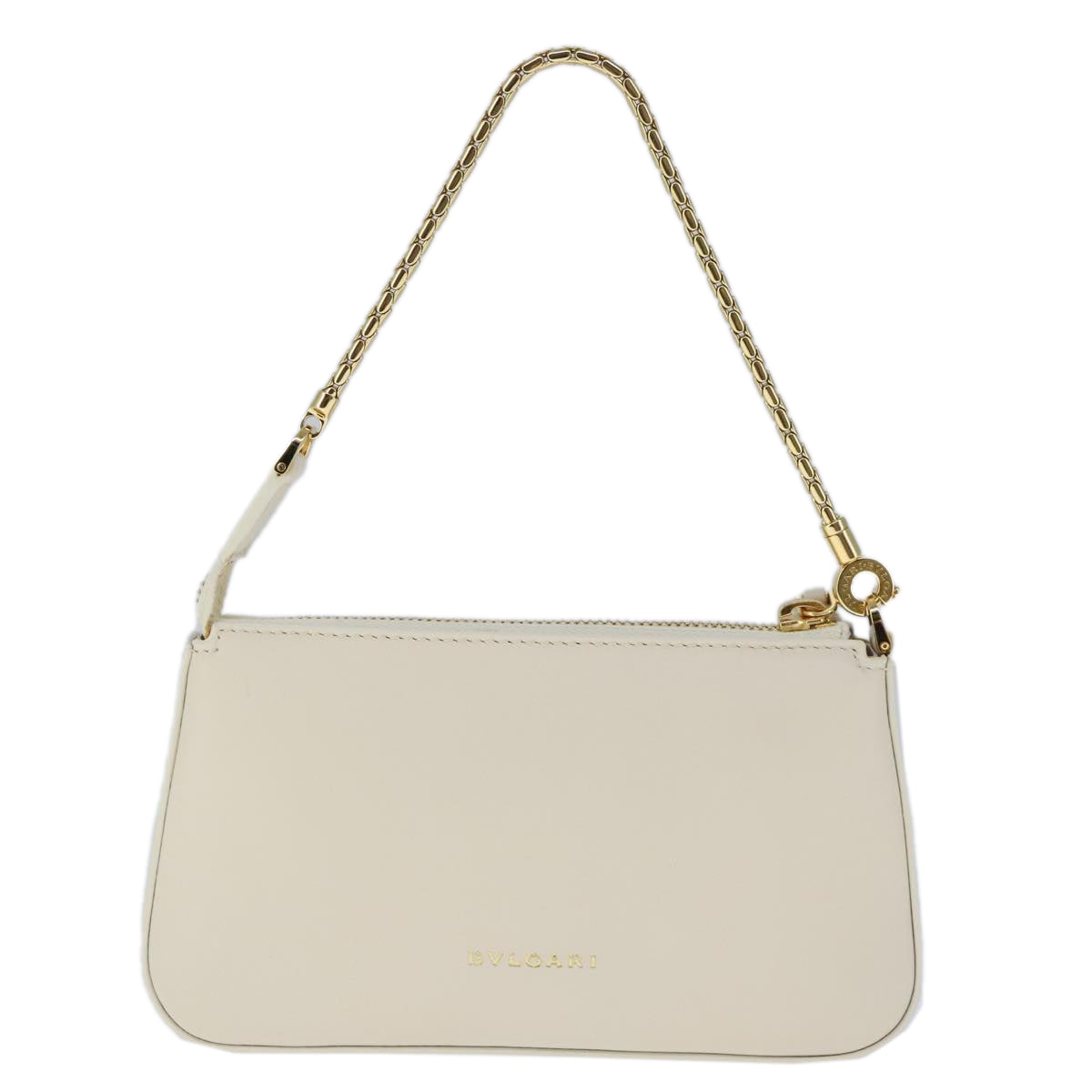 BVLGARI Serpenti Accessory Pouch Leather White Gold Auth 101324SA