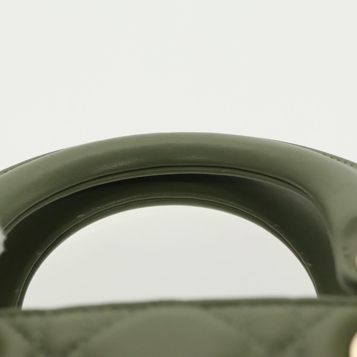 Christian Dior Canage Small Lady Dior Bag Lamb Skin 2way Green Gold Auth 101347A