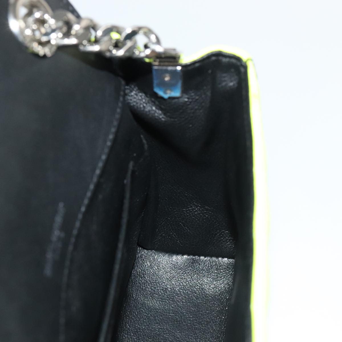 SAINT LAURENT Chain Vicky Small Bag Enamel Yellow Silver 538439 Auth 101382A