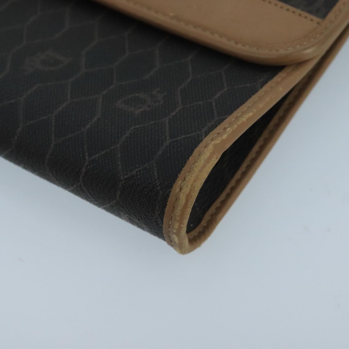 Christian Dior Honeycomb Canvas Shoulder Bag PVC Gold Black Auth 101442