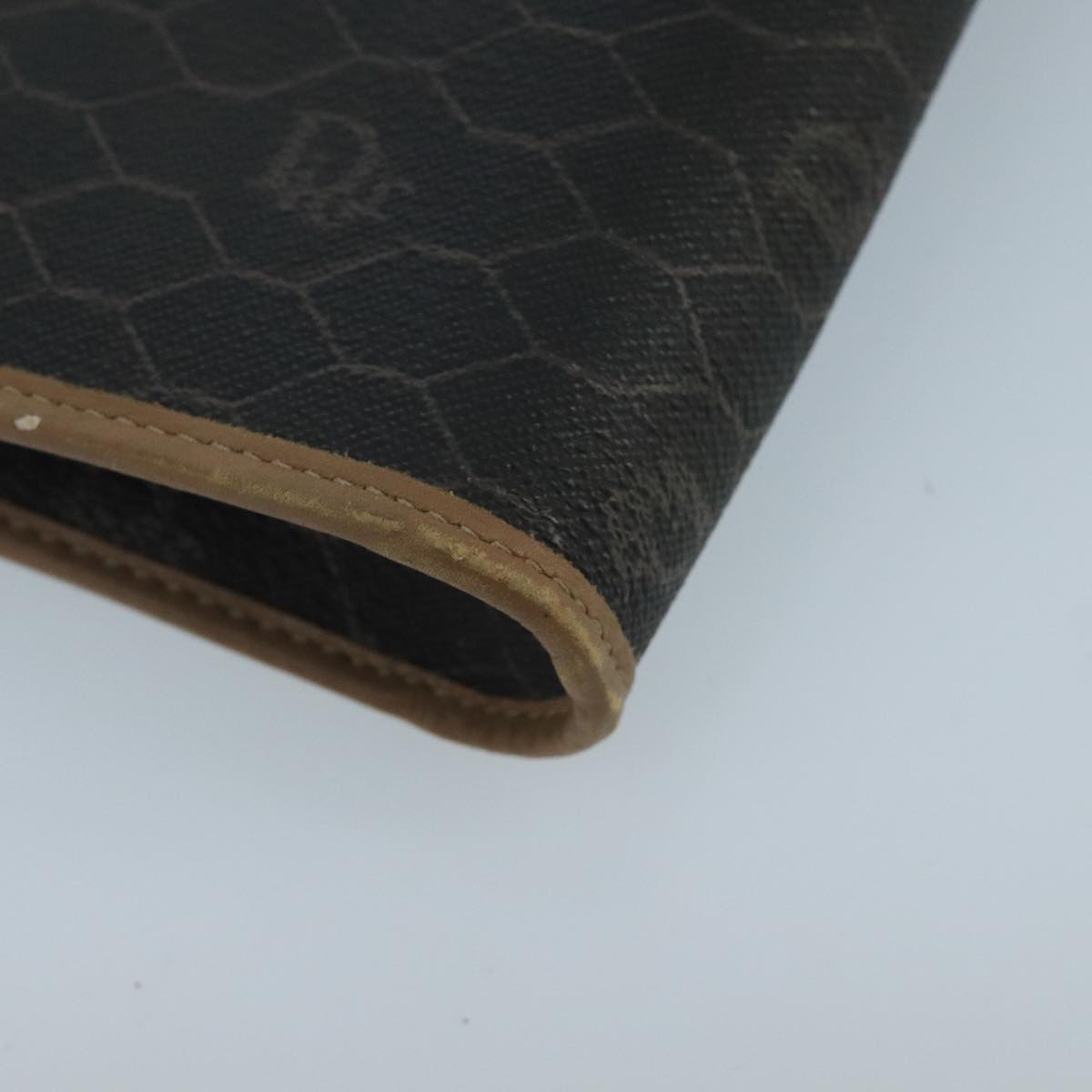 Christian Dior Honeycomb Canvas Shoulder Bag PVC Gold Black Auth 101442