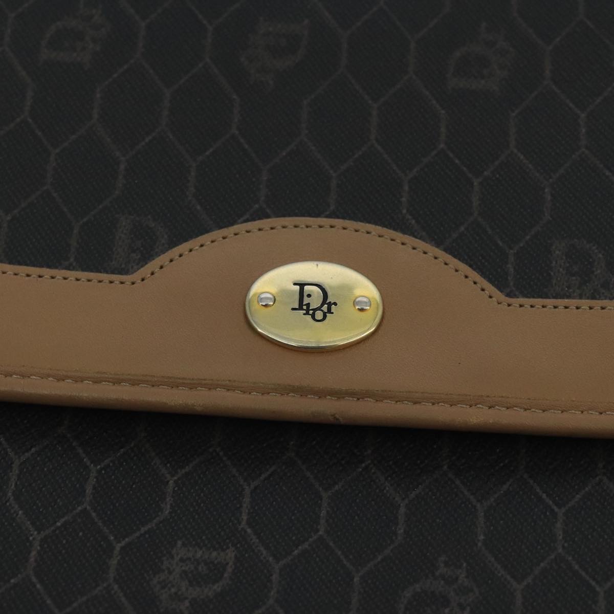 Christian Dior Honeycomb Canvas Shoulder Bag PVC Gold Black Auth 101442