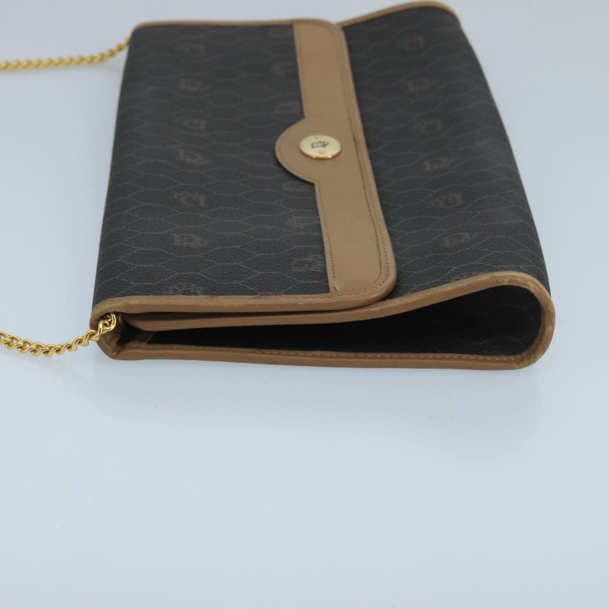 Christian Dior Honeycomb Canvas Shoulder Bag PVC Gold Black Auth 101442