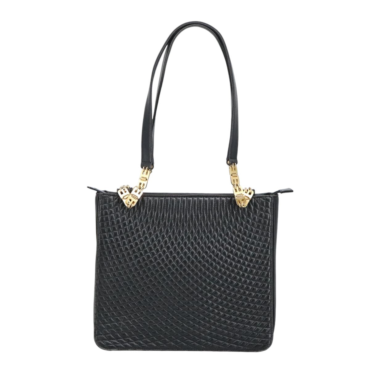 BALLY Shoulder Bag Leather Black Gold Auth 101463